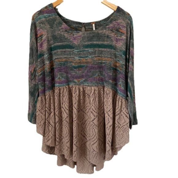 Free People Boho Southwest Dolman Sleeve Peplum Top Womens Small Shirt - Picture 1 of 10